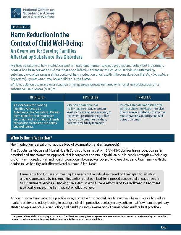 Tip Sheet #1 Harm Reduction in the Context of Child Well-Being: An Overview for Serving Families 