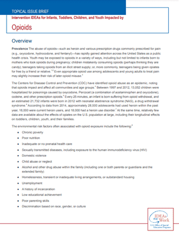 Intervention IDEAs for Infants, Toddlers, Children, and Youth Impacted by Opioids: Topical Issue Brief