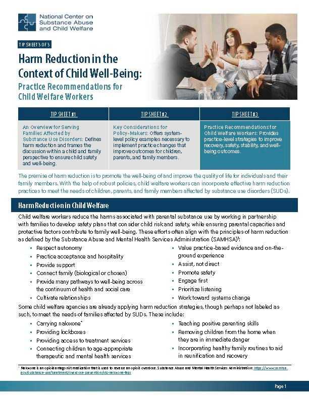 Tip Sheet #3 Harm Reduction in the Context of Child Well-Being: Practice Recommendations for Child Welfare Workers